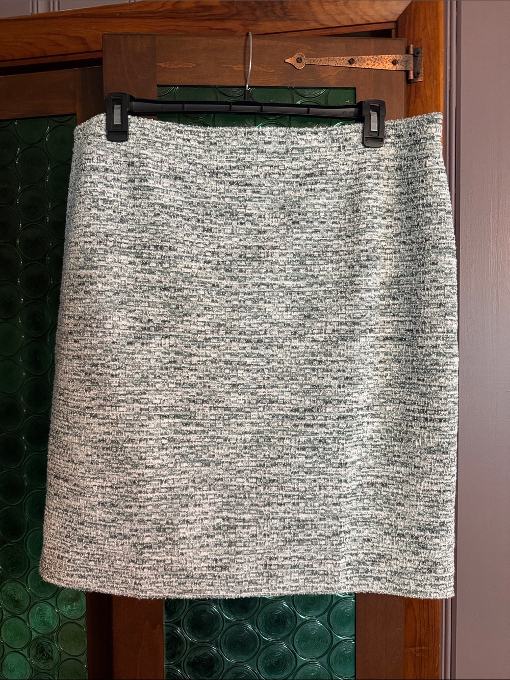 Classic Women’s Tweed Pencil Skirt - Light Gray + Green